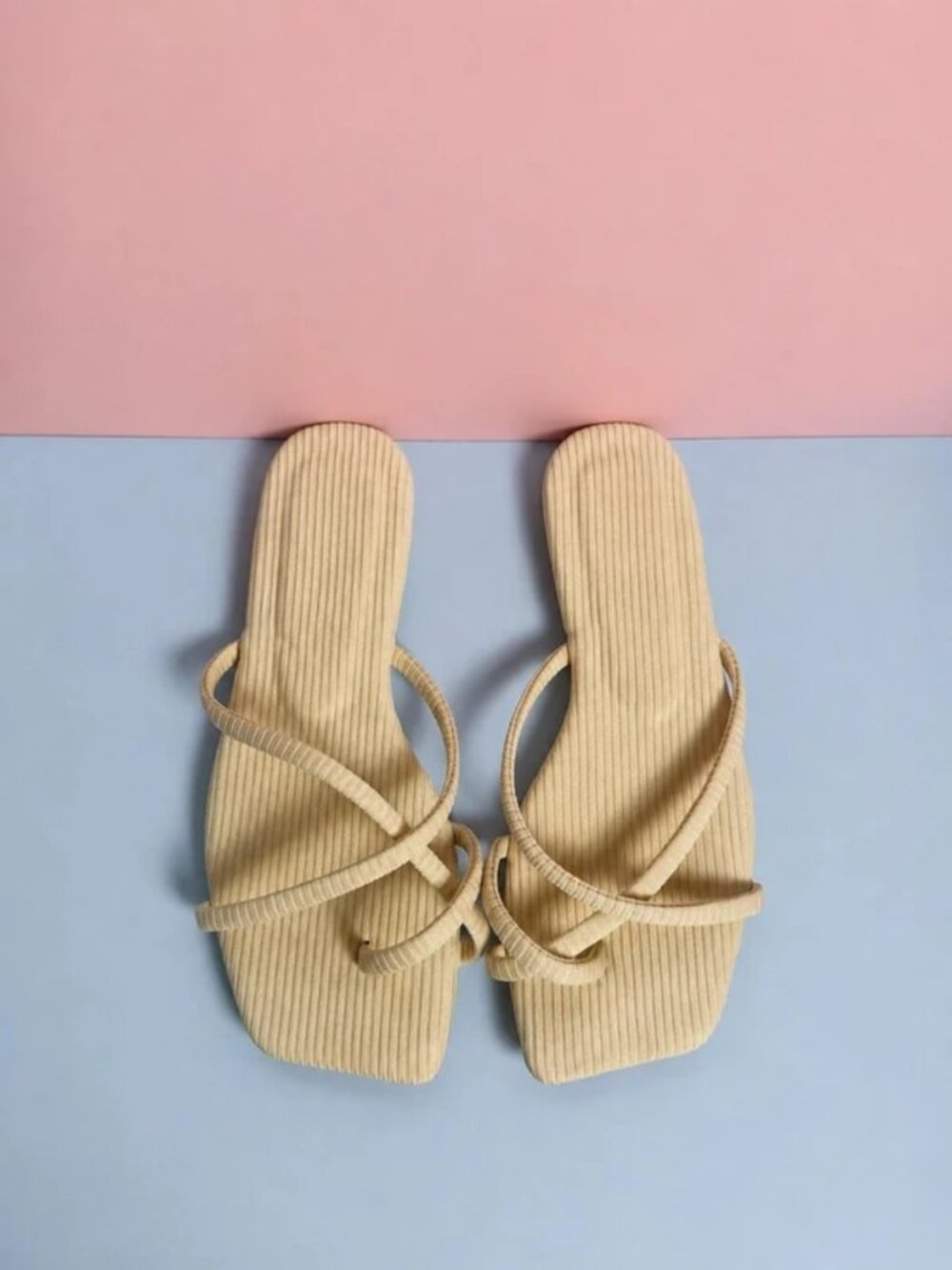 Cream corduroy square toe sandals
